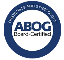 Official ABOG board-certified seal representing physician certification in obstetrics and gynecology and commitment to high standards of women’s healthcare – trusted women’s health center